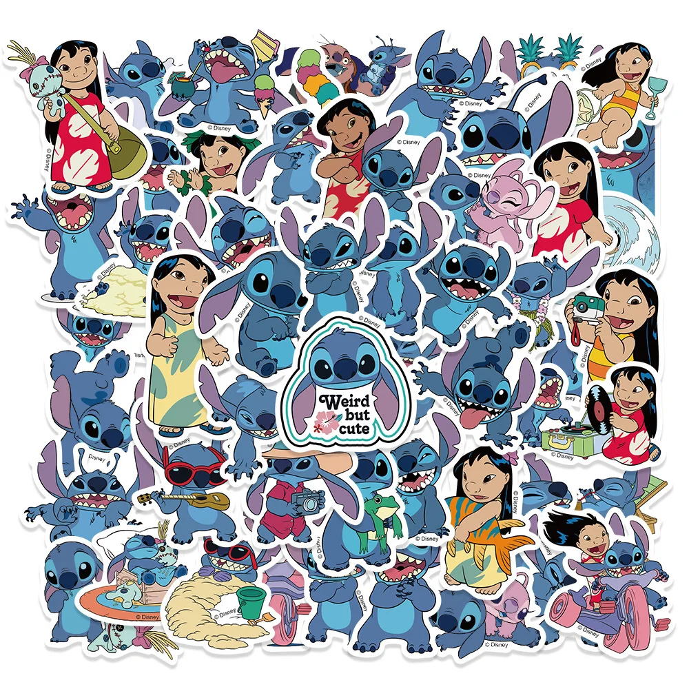 51 Pcs Disney Lilo & Stitch Cute Cartoon Stitch Waterproof Sticker Anime Peripherals Graffiti Notebook Skateboard Decor Toys