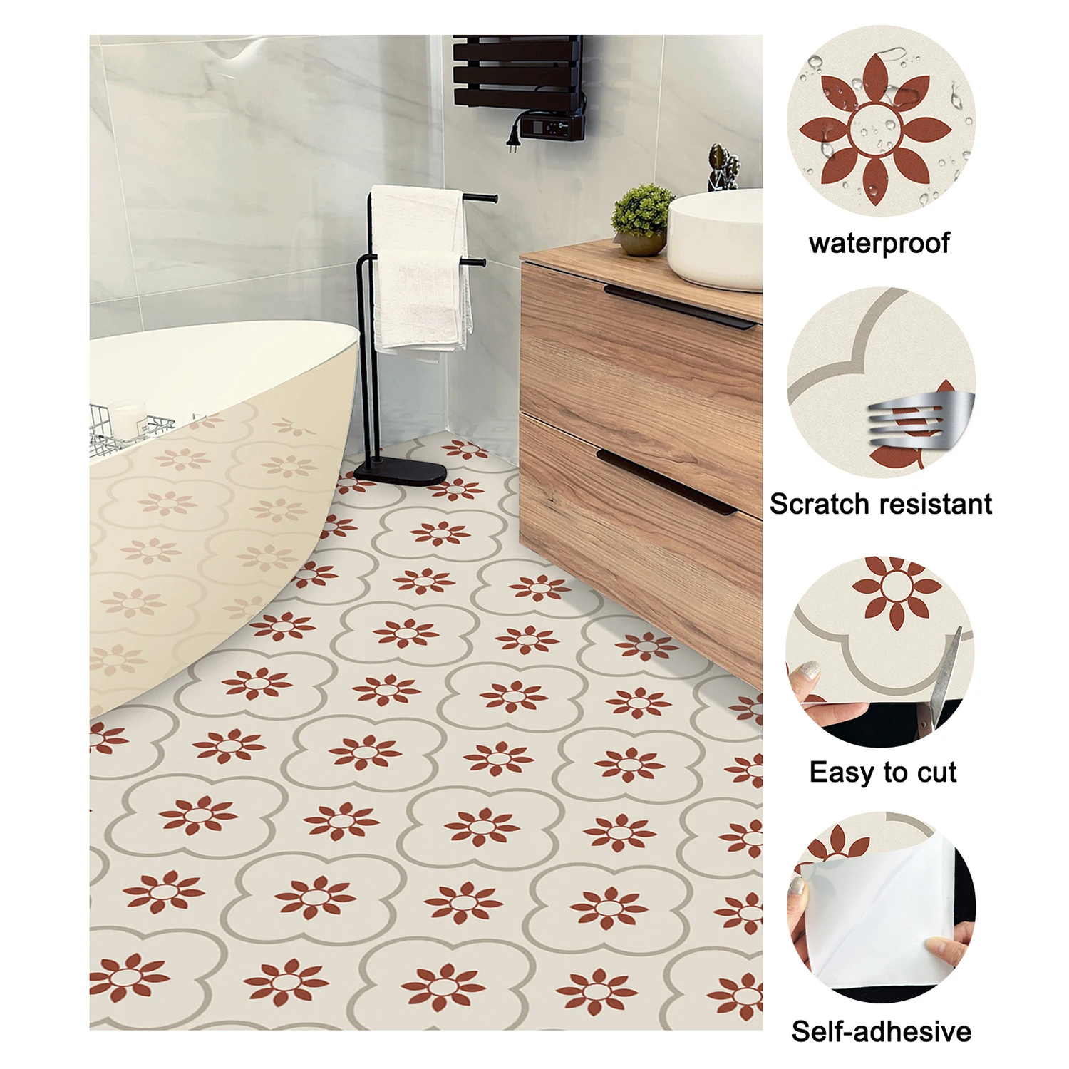 Peel and Stick Floor Tiles Self Adhesive 20 X 20 CM PET Floor Tiles 6 Sheet  DIY Flooring Dining Room Bedrooms and Bathrooms