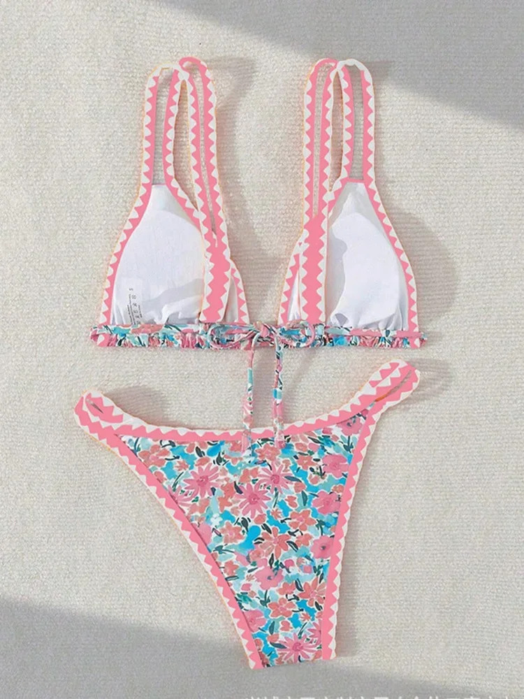 

UETEEY 2025 New Summer Swimwear Bikini Set Sexy Print Backless Bikini 2 Piece Set Women Split Swimsuit High Waist Beach Bikini