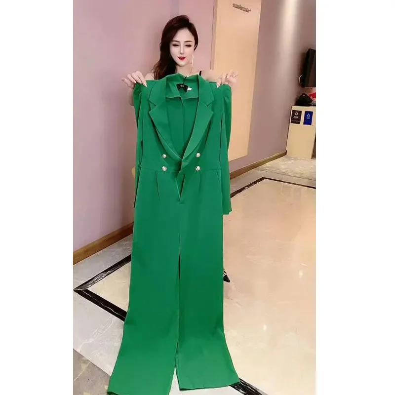 

Ladies Temperament Suit Collar Jumpsuit Female Spring 2024 New Western-style High-grade Slim Slim Wide-leg Jumpsuit Tide