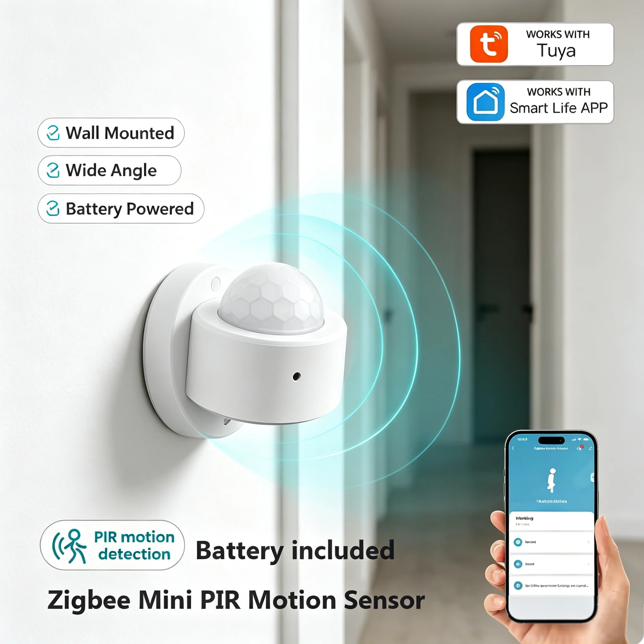 Zigbee3.0 Human Body PIR Motion Detector,Work With Tuya & Smart Life APP,Ceiling Wall Mounted Infrared Motion Sensor