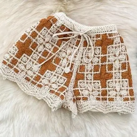 

Embroidery Shorts Women Summer Embroideried Cotton Short Pants Woman Crochet Square Shorts