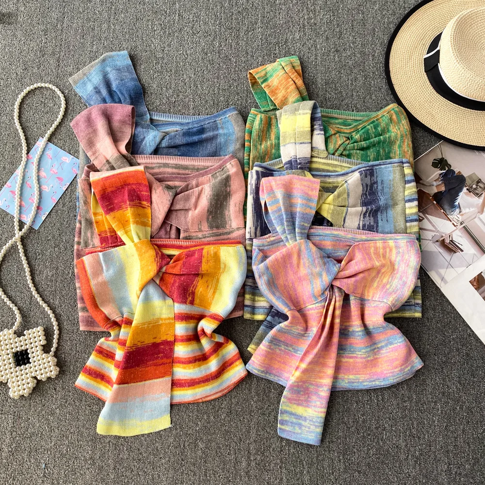 Tanks Women Tops Sexy Strapless Sleeveless Print Camis Striped Slim Tees Top Elegant Splice Y2k Streetwear Club Summer 2025