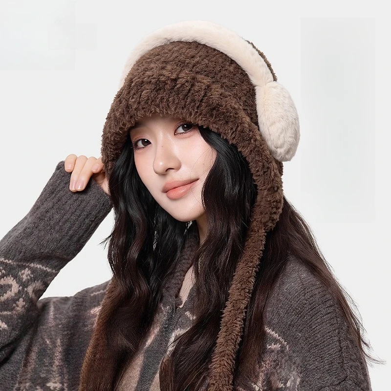 Foreign Style Cute Earphone Shape Ear Bag Knitted Hat Girls Winter Fashion New Versatile Thickened Plush Soft Wool Hat Korea