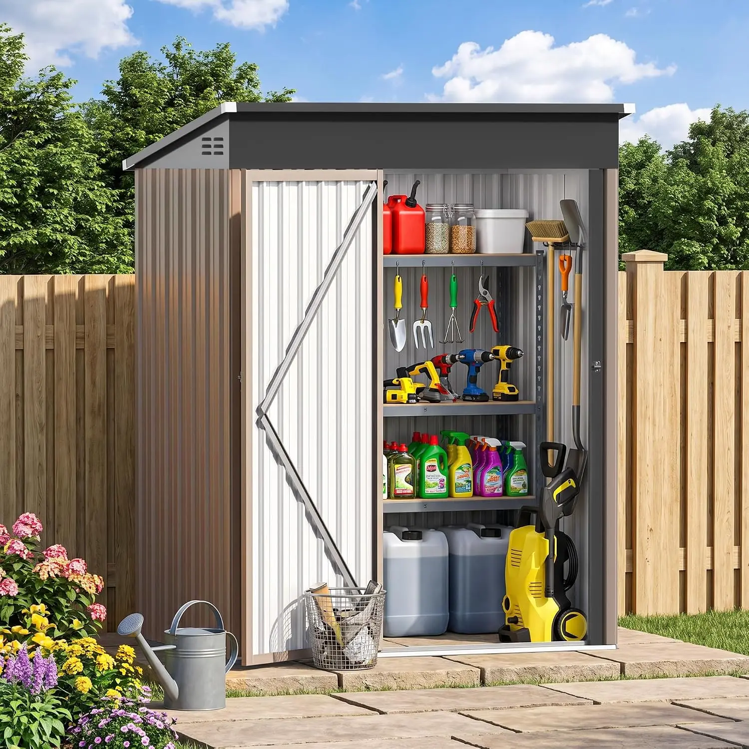 Metal Garden Storage Shed Sloping Roof Outdoor Backyard Tool House 5x3FT, Customized - view 2
