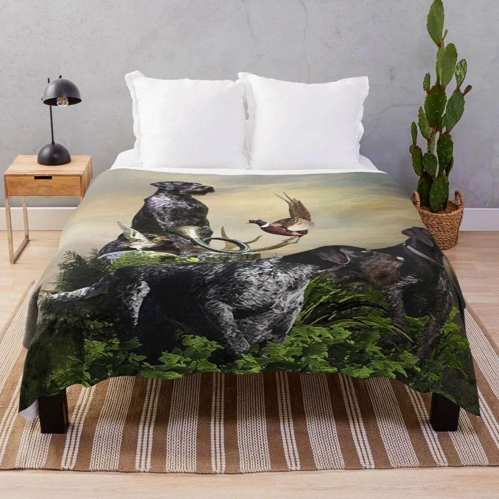 

German Wirehaired Pointers, Gundogs Throw Blanket Decoratives sofa bed christmas decoration Giant Sofa Blankets