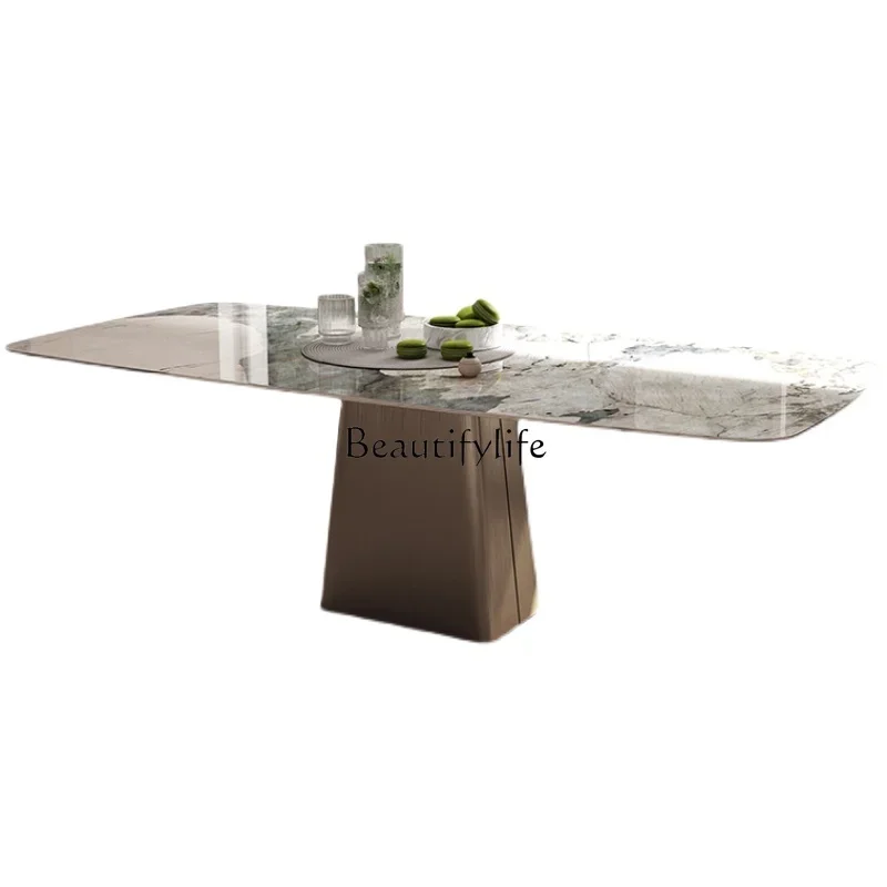 

FG40Stone Plate Dining Table Simple Modern Light Luxury Rectangular Glossy Dining Table