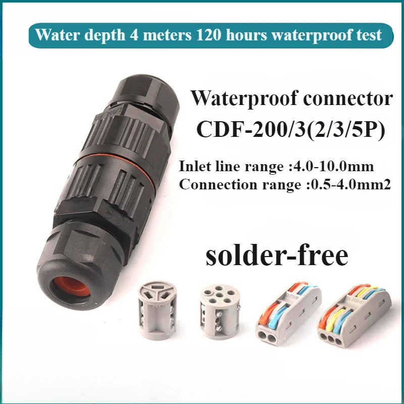 IP68 I/T Shape Waterproof Connector 2/3/5 Pin Wire Connectors Quick Screw Connect Push-in Terminals Electric Junction Box