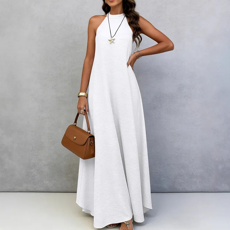 

Vintage Halter Evening Party Long Dresses loose sleeveless solid color large swing Dress 2026 Summer New Beach Vacation Dress