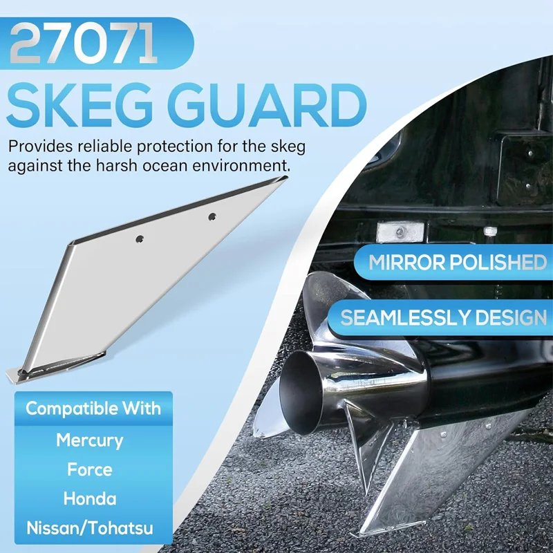 27071 Skeg Guard Safe-Skeg Protector Kit Marine-Grade Stainless Steel Replacement for Mercury, Force, Honda, Nissan/Tohatsu