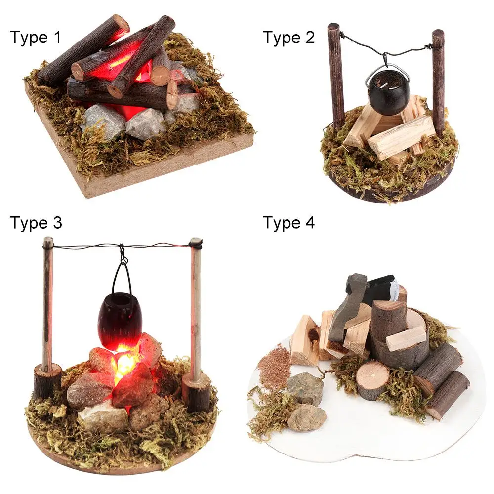 Chopping Wood Playing House Micro Landscape Fairy Garden Decor Miniatures Campfire Villa Scene Model Dollhouse Bonfire