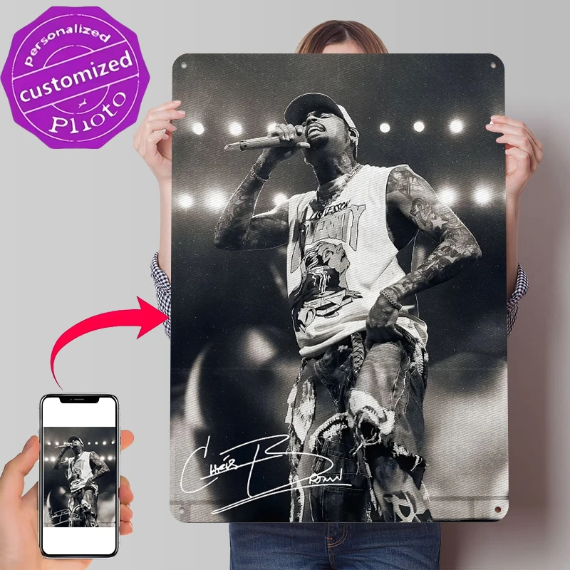 Chris Brown Performing Live Tinplate Poster Customized Wall Art Retro Vintage Metal Signs for Fans Living Room Decoration Decor