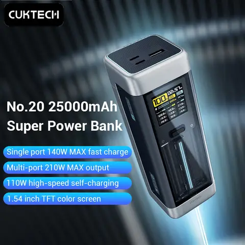 CUKTECH NO.20 Power Bank 25000mAh P23 210W Salida Cargador portátil de 3 puertos 140W USB C para Macbook iPhone 14 Xiaomi ZMI Camping