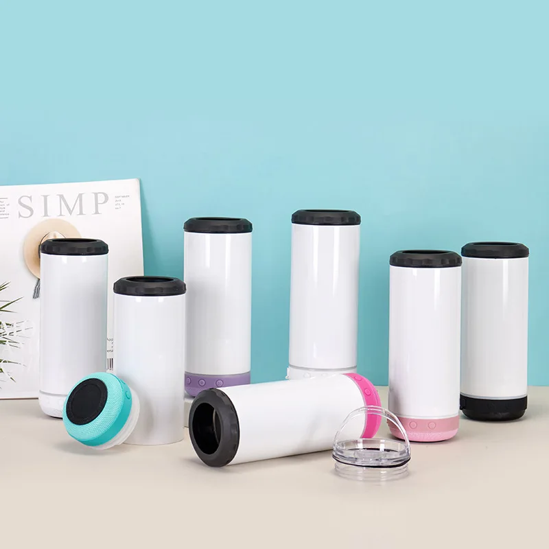 

16 унций, пустая прямая чашка для сублимации, 2 крышки, беспроводной динамик, музыкальный динамик из нержавеющей стали, стакан с вакуумной изоляцией, музыкальная чашка