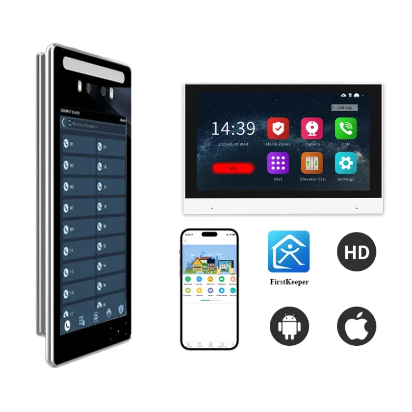 Thinmoo Android Video Intercom Face Recognition 8Inch Door Phone Custom for Multi-apartment Video Doorphone