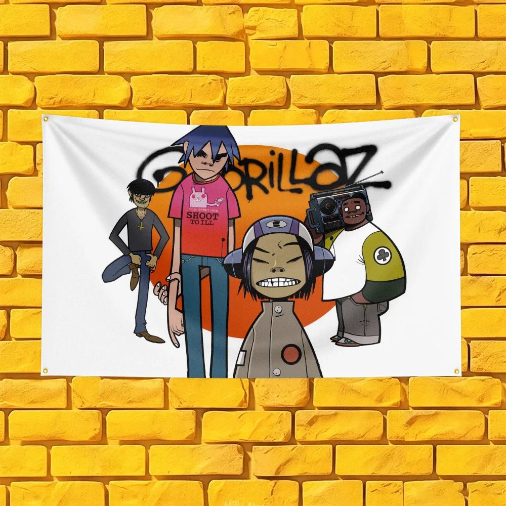 Gorillaz Style Rock Flag 3x5 FT 90x150cm Polyester Wall Hanging For Concert Decor Music Lover