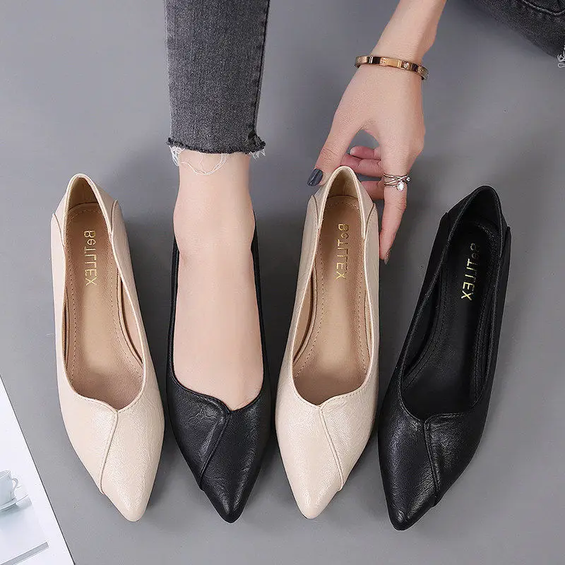 Real Soft Leather Shoes Women\'s Thick Heel 2022 Spring And Autumn New Mid-heel Pointed Toe Work Shoes Casual Women\'s Shoes