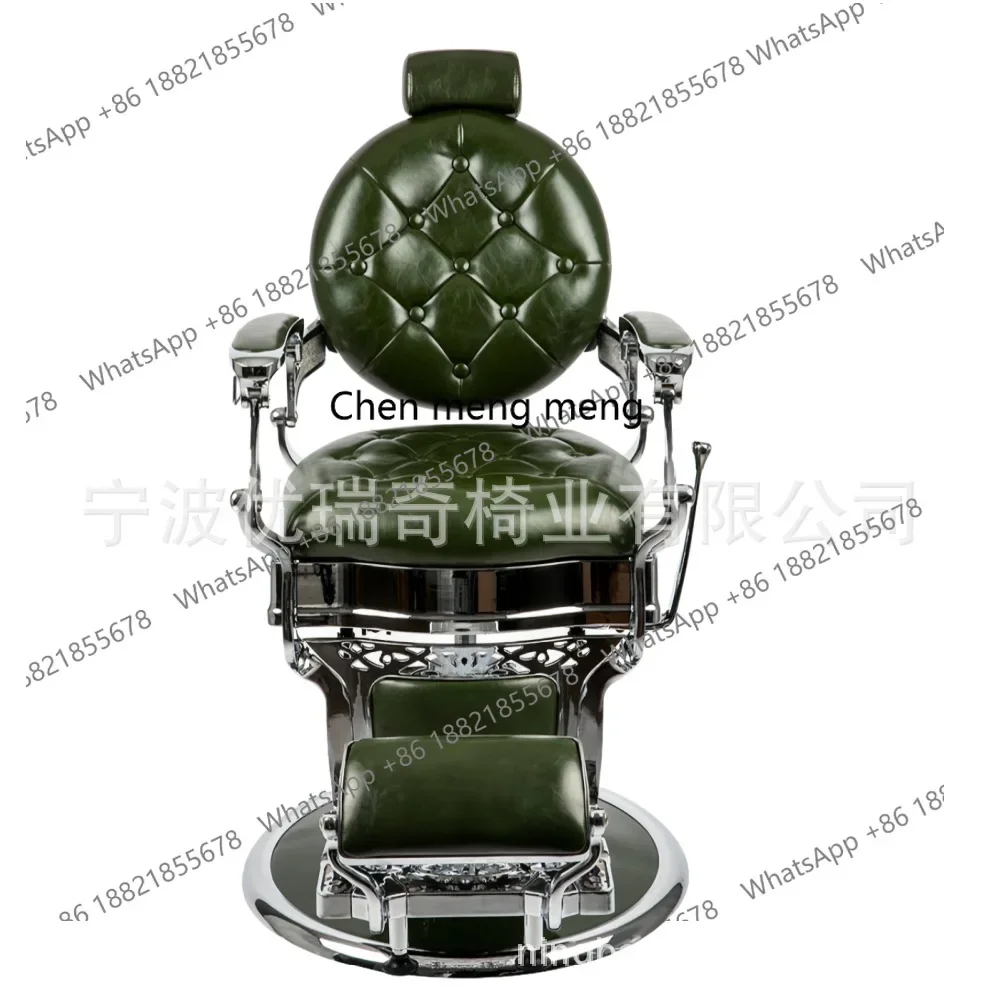 01A Light luxury haircut oil head chair retro green barber shop chair reclining shaving chair