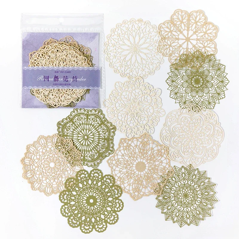 10 Pcs Window Flower Circle Lace Paper Art Handmade Crafts Junk Journal Planner Scrapbooking Butterfly DIY Decorative Paper