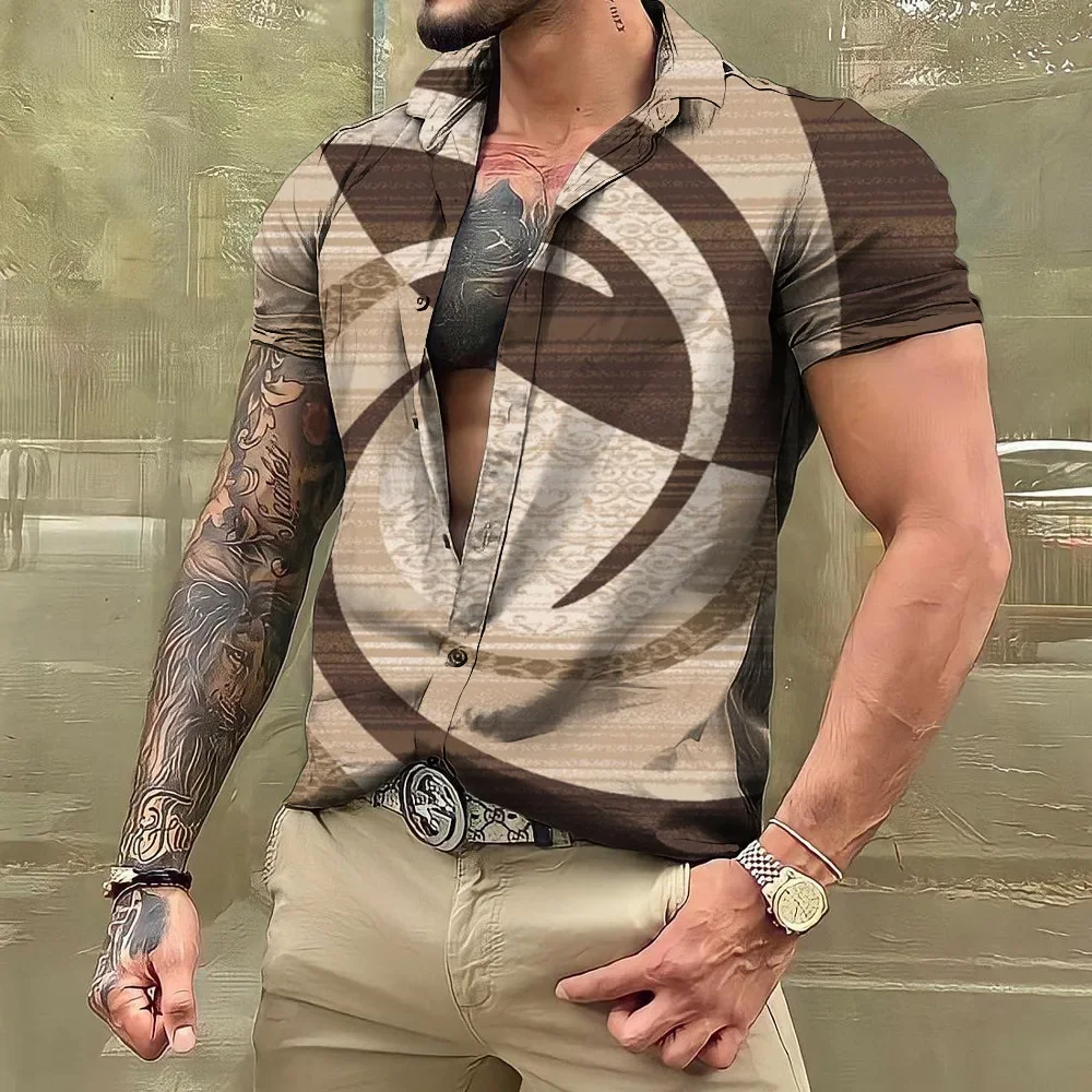 

Vintage Men's Shirt 3d Fashion Patchwork Print Shirt Oversized Casual Short-sleeved Summer Streetwear Men Clothing Tees Tops