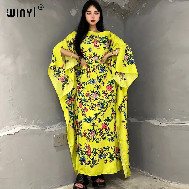 

WINYI high quality beach dress Floral printing Elegant africa clothing beach outfits for women evening dress party muslim dress