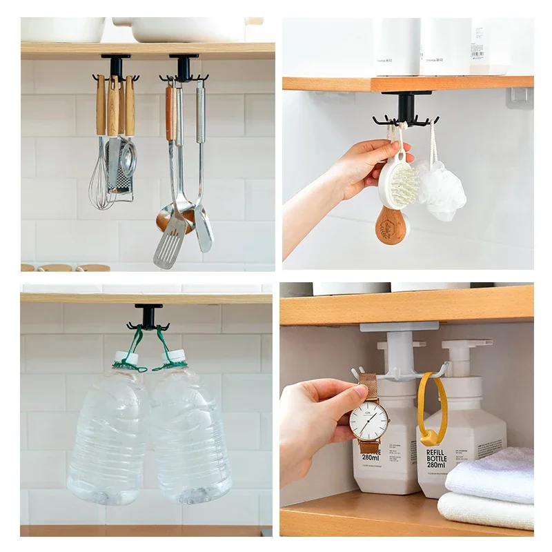 Kitchen Flower Rotary Hook Wall Mounted Kitchenware Storage Rack Accessories Cabinet Organizer Hook Up Storage Rack Spoon Hanger