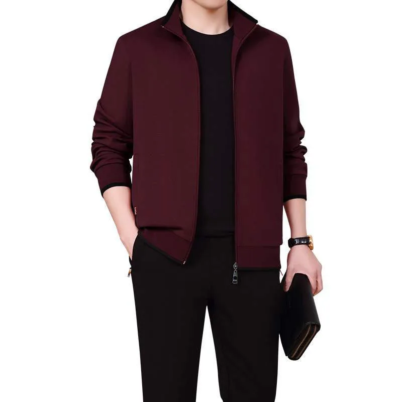 

Red Wine Sportsweat Suit Men's Two Piece Set Spring Autumn Casual Large Size Dad's Tracksuit Coats Trousers Trainingspak Mannen