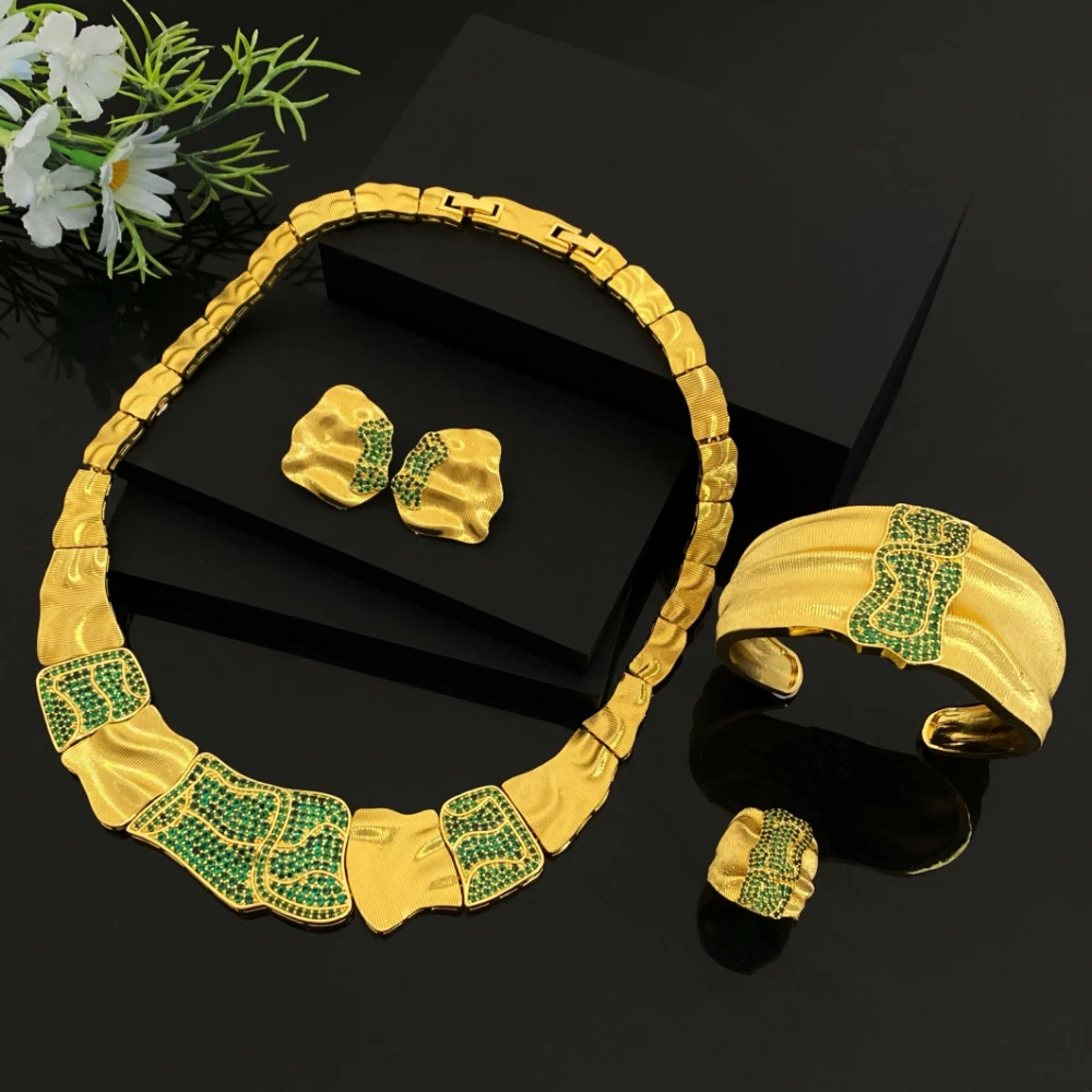 JRH Dubai Style Women's Jewelry Set Simulated Gold Plated Wedding Gift Suite for Women Luxurious 4PCS