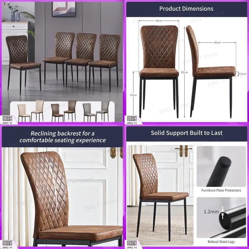 4 Pack 6 Pack Faux Suede Dining Chairs High Back Upholstered Soft Seat Armless Restaurant Chair with Black Metal