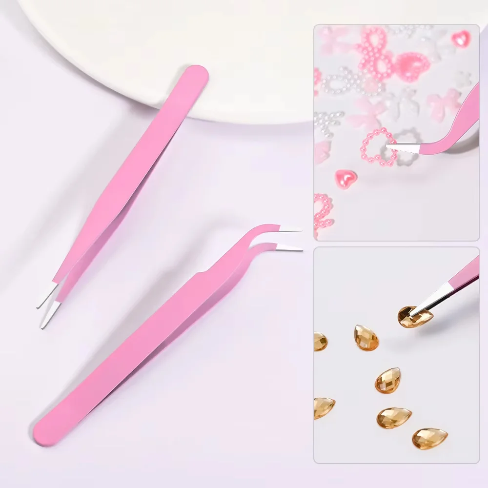 Pince à épiler en acier inoxydable avec outils de beauté inclinés, pince à épiler incarné, pince à épiler pour greffage de cils, 1/2 pièces