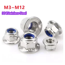 M3 M4 M5 M6 M8 M10 M12 304 Stainless Steel Hex Flange Nylon Insert Lock Nut Self-locking Nylock Locknut