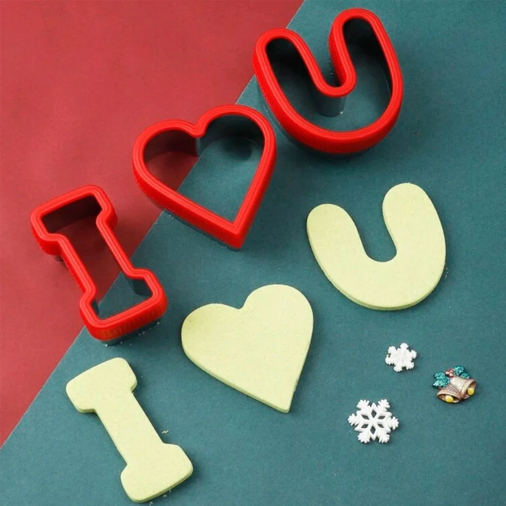 3-Piece Set Stainless Steel Biscuit Cutter Valentine's Day Christmas Cartoon Design Cookie Mould Irregular Shape Kitchen Tool