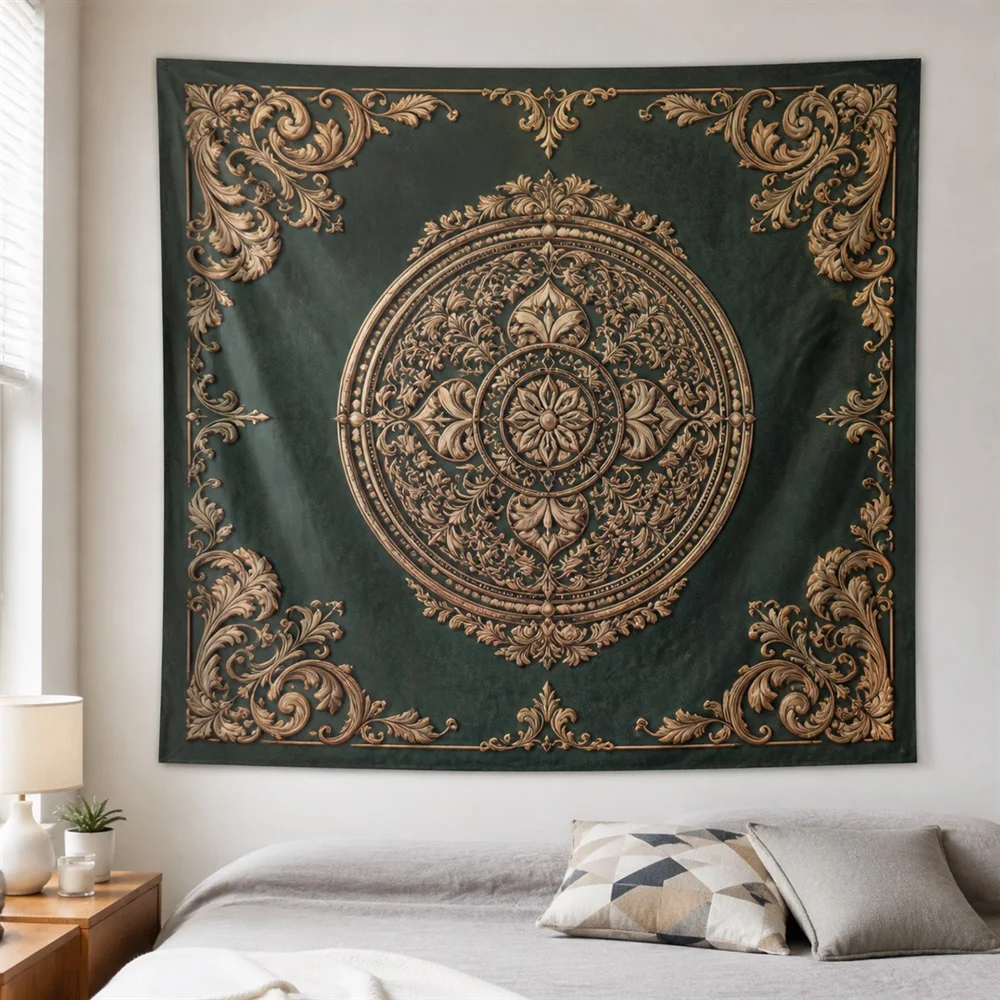 VIKAMA Leather Tooling Tapestry Wall Hanging, Vintage Craft Wall Art, Rustic Decor for Living Room Bedroom Study Office