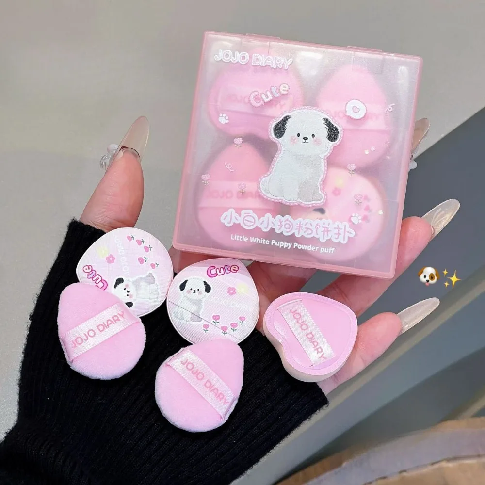 5Pcs Cute White Dog Powder Puff Set Soft Flocking Skinfriendly Material Sponge Convenient Mini Finger Powder Puff Tool Wholesale