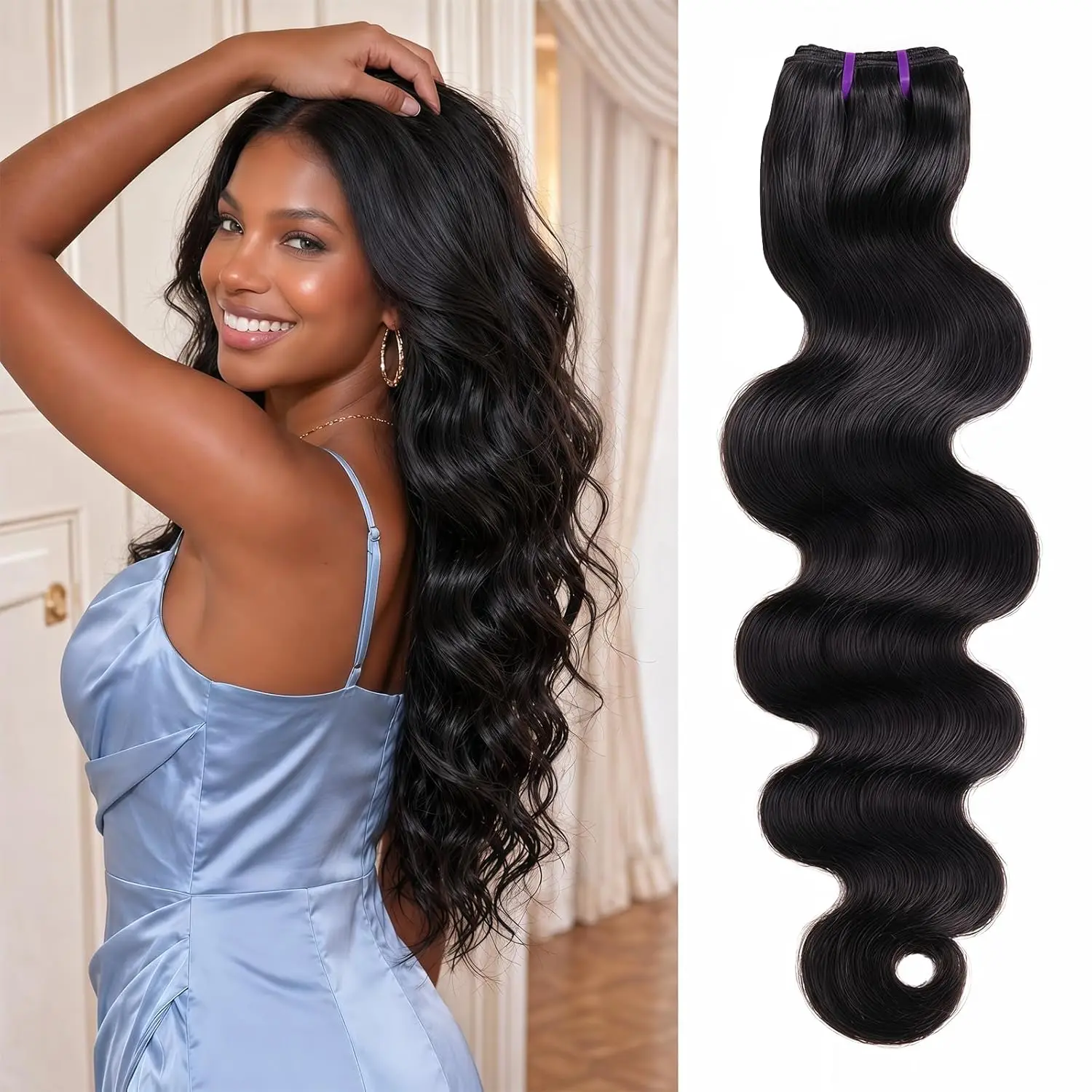 

Body Wave Human Hair Bundles 26 Inch Unprocessed Raw Human Hair 16A Brazilian Human Hair Bundles for Women Natural Black Color