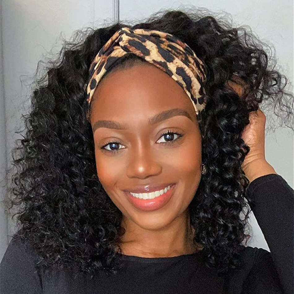 

Deep Wave Human Hair Headband Wig Remy Human Hair Short Curly Headband Wigs Shuangya Malaysia Water Wave Scarf Wigs For Women