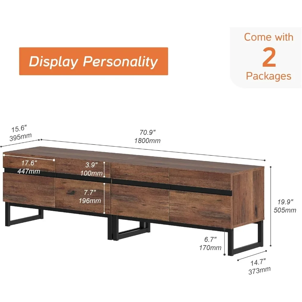 2 in 1 Modern TV Stand for TVs up, Wood TV Entertainment Center TV Console with Storage Cabinets and Metal Base