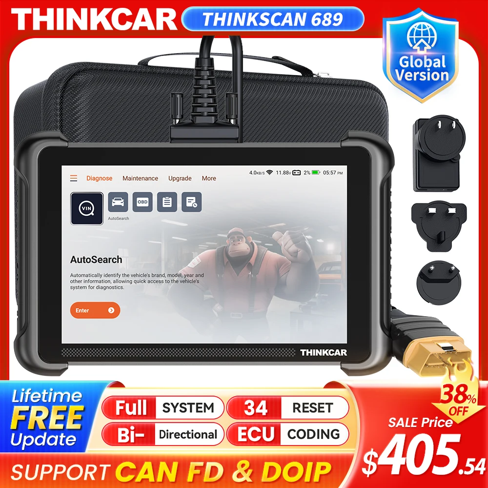 

THINKCAR THINKSCAN 689 Professional Car Diagnostic Tools CANFD DOIP Bi-directional ECU Coding 34 Reset Full System Obd2 Scanner