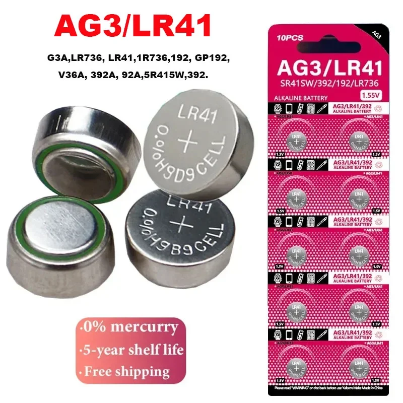 1.55V AG13 LR41 Button Battery L1154 RW82 SR1154 SP76 SR44 A76 LR1154 GP7 Button Battery Toy Remote Control Batteries