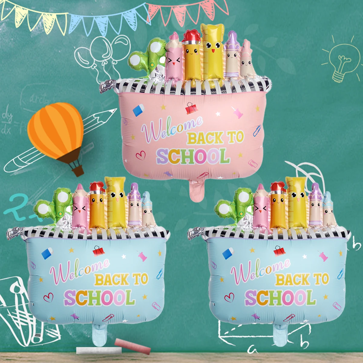3 Stück Schulanfang-Stiftetui, Folienballon, Schulanfangsthema, Party-Dekoration, Klassenzimmer-Dekoration