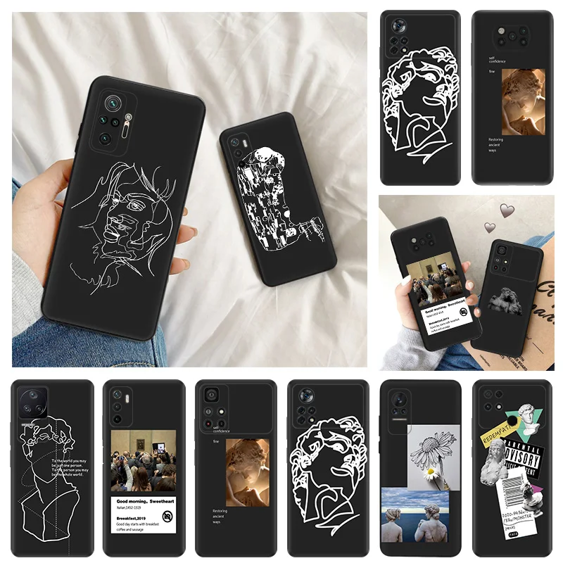 Ultra Thin Silicone Phone Case For Xiaomi Poco X3 Pro X4 X5 C61 F3 F4 F5 C40 C50 C51 M5 M4 David Retro Mona Lisa Line Art Cover