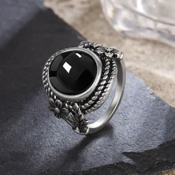 925 Sterling Silver Natural Balck Agate 10*12mm Ladies Ring Gifts Floral Kyanite Ring Vintage Jewelry