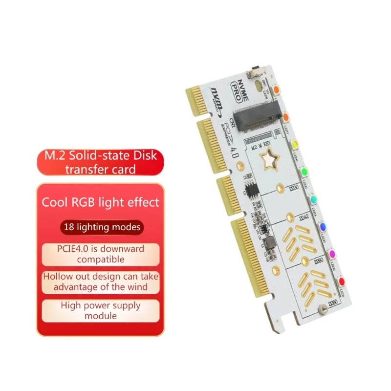 SSD PCIE Adapter .2 SSD PCIE Expansion Board with LED Indicator Lamp .2 NVME SSD PCIE 4.0 X16 Riser for Windows7/8/10/11