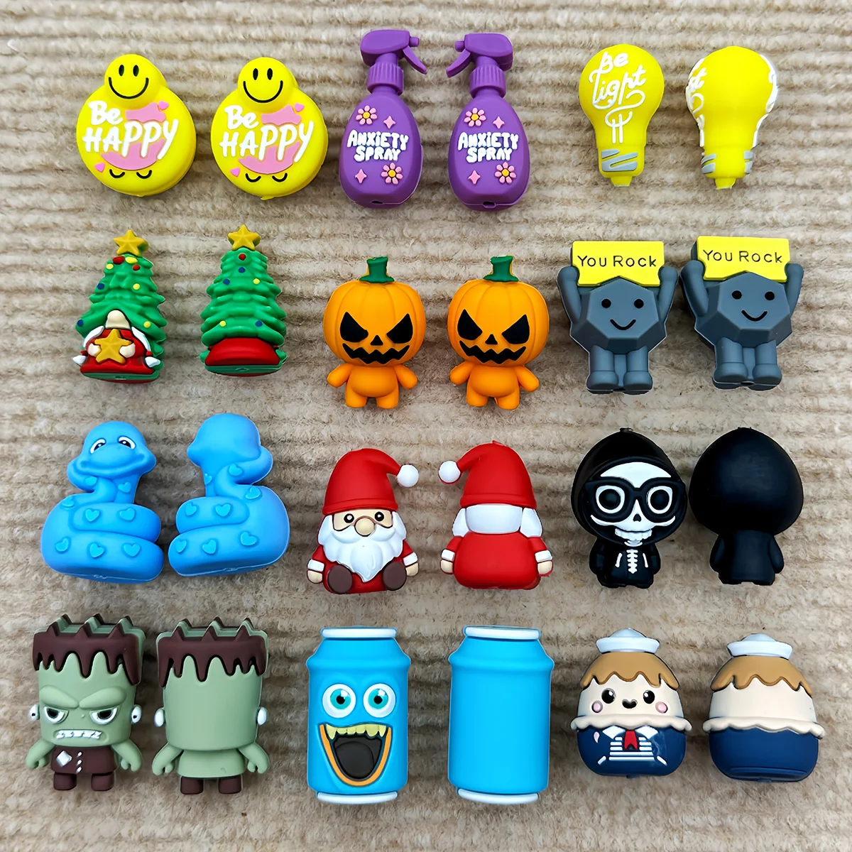 Wholesale 10PCS Cute Kawaii 3D Silicone Beads Smiley Light Bulb Can Shape Beads for DIY Craft Pen Jewelry Making  Free-BPA
