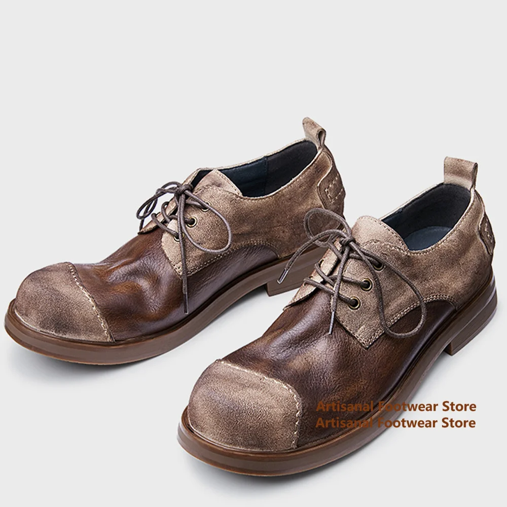 

Big Round Toe Low-Top Shoes for Men Vintage British-Style Genuine Leather Casual Shoes Trendy Handmade Luxury Men's Shoes
