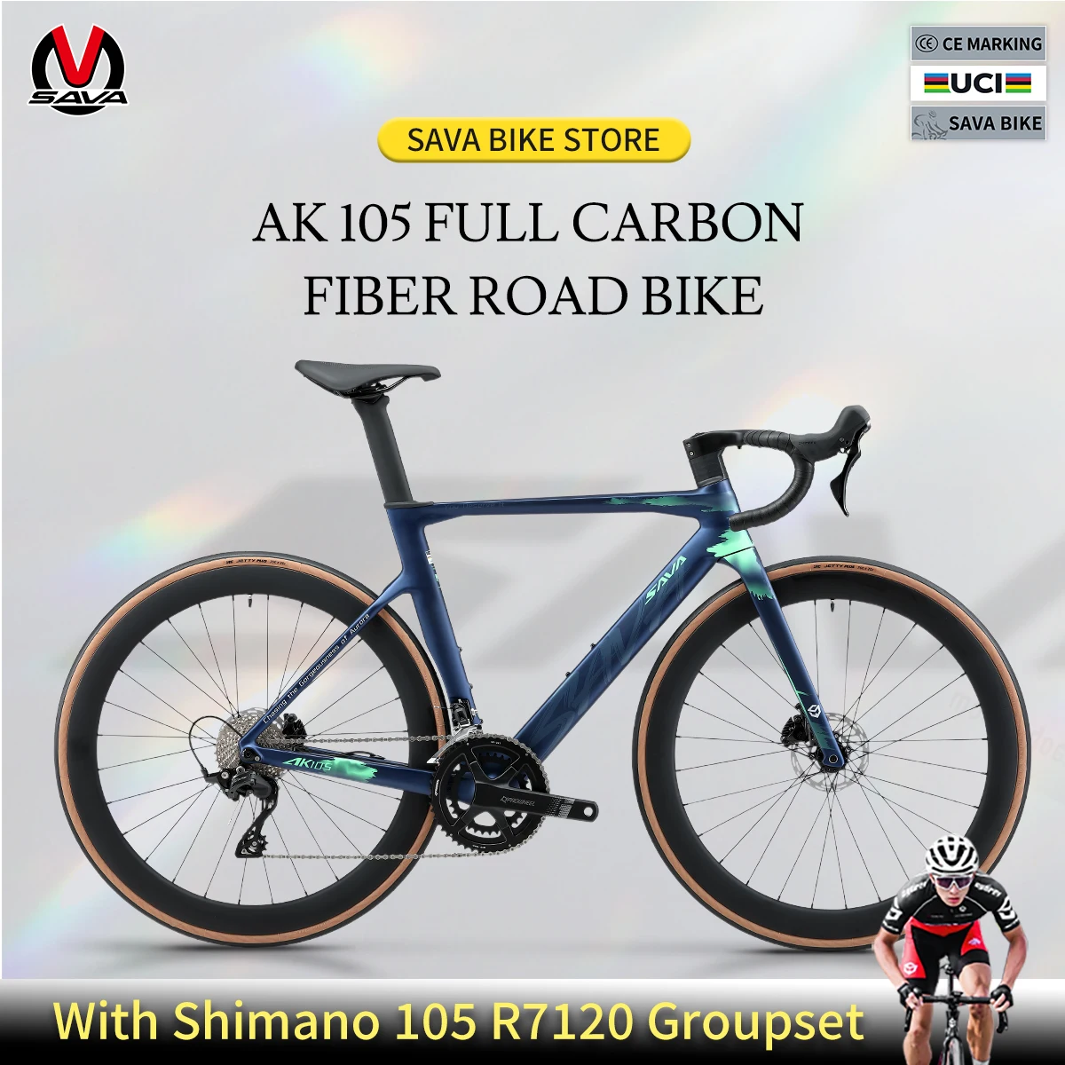 SAVA Ak105 Aurora Full Carbon Fiber Road Bike 700C 24-Speed Adult Race Bike SHIMAN0 105 7120 Kit