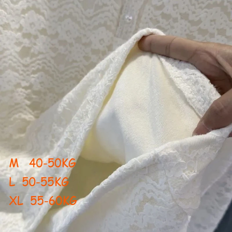 2025 الدانتيل مقنعين الحياكة للنساء الخريف الصوف مبطن كم طويل الكورية الأبيض هوديي الحلو الطباعة الكاملة زر شيك البلوز