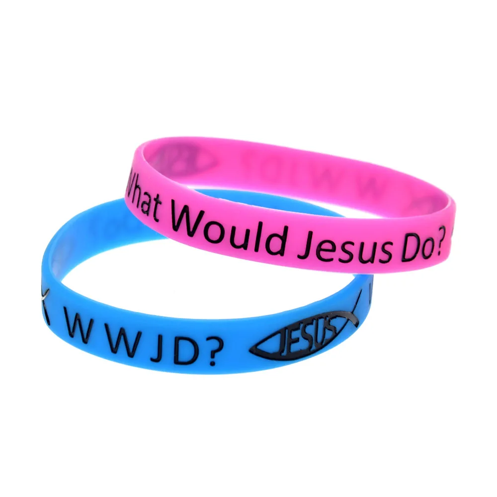 

50 Pcs What Would Jesus Do Silicone Rubber Wristband WWJD Bracelet 1/2 Inch Wide Adult Size