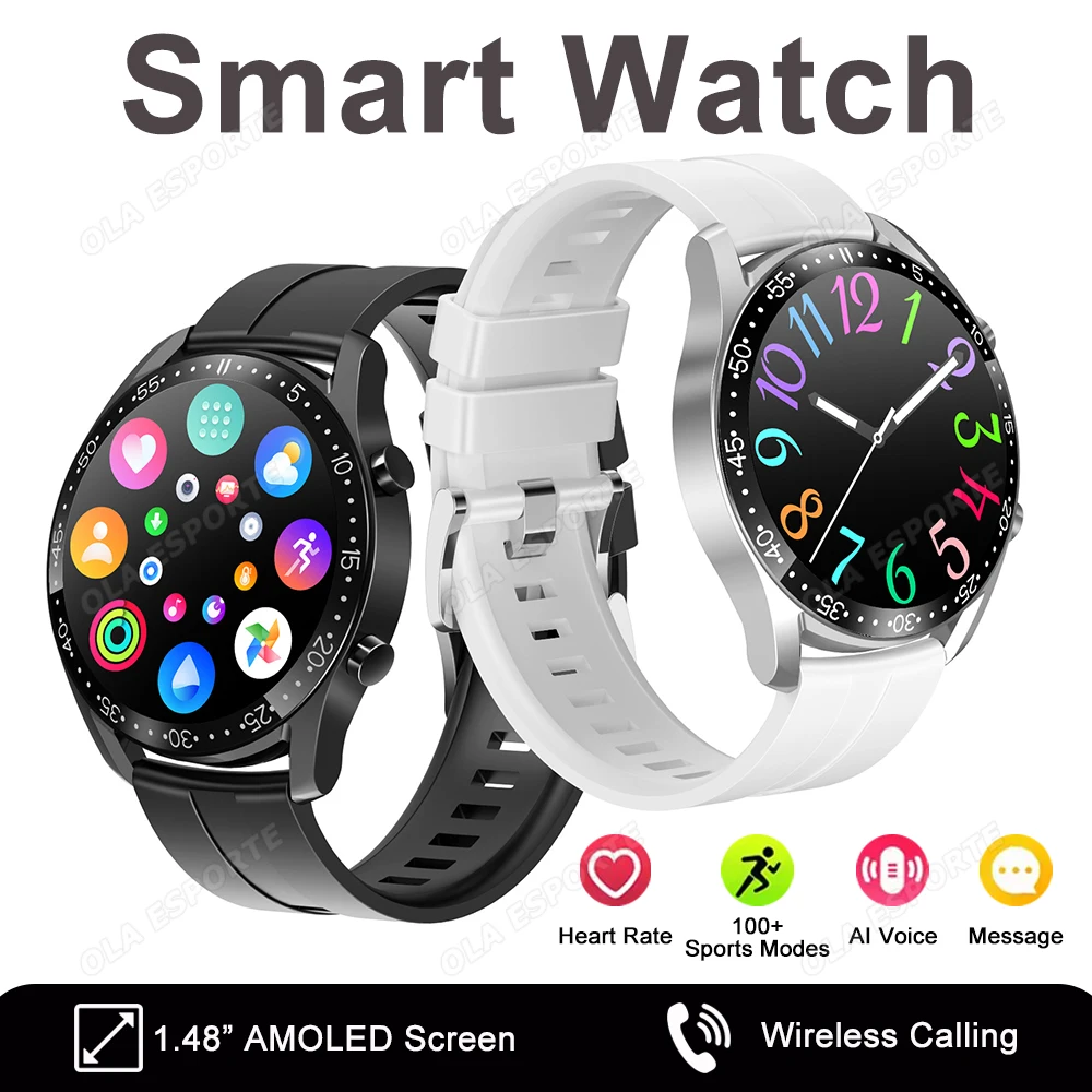 

Мужские спортивные умные часы с экраном 1,48 дюйма, мониторинг сердечного ритма на весь день, управление музыкой, Bluetooth-вызов, многофункциональные умные часы IP68