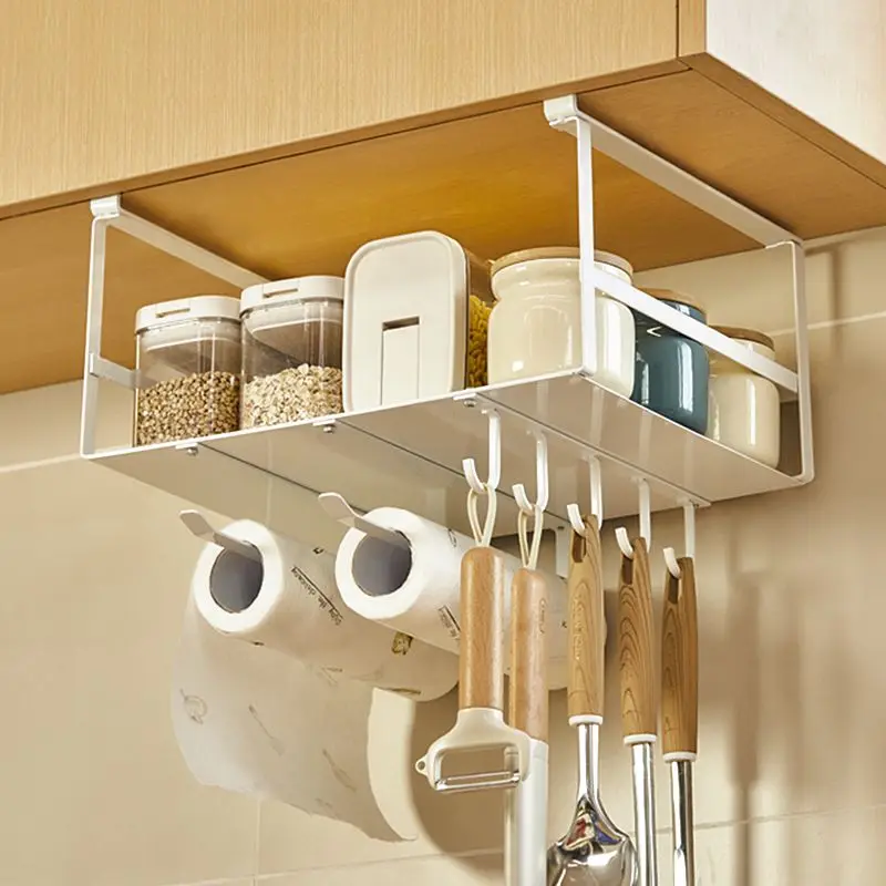 

Kitchen Cabinet Storage Shelf Under Cupboard Storage Rack Hanging Basket Punch-Free Spice Rack Kitchenware Organizers Shelves